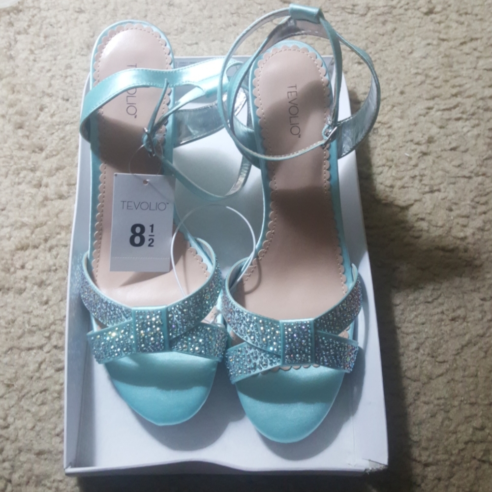 Blue high heel shoes